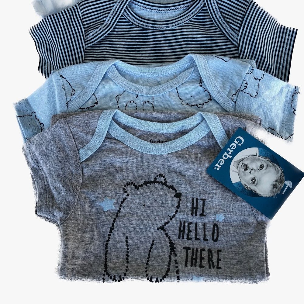Gerber 4 Pack Onesies Blue/Grey Short Sleeves, Snap Closures, Bodysuits 6-9 Mo - Picture 7 of 11